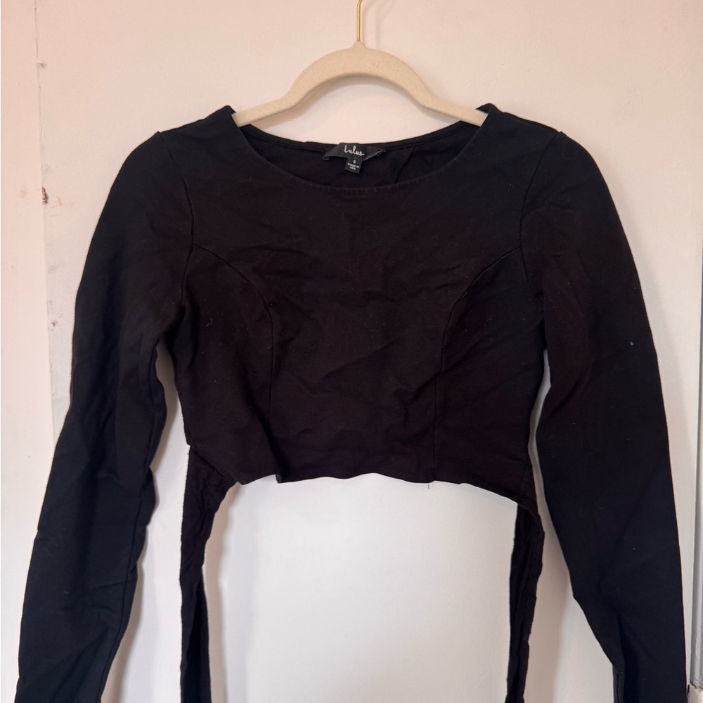 Black Long Sleeve Crop Top